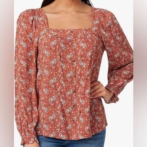 NEW-Angels Forever Young Women's Kehlani Square Neck Rayon Long Sleeve Blouse